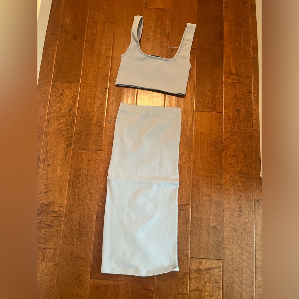 Light Blue Two-Piece Set Zara form fitted midi skirt and crop top set Medium